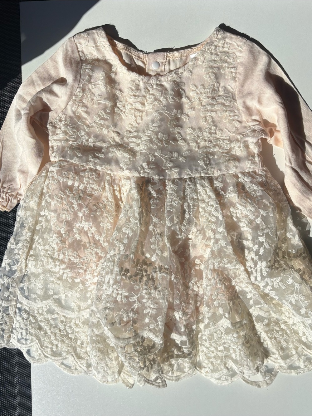 Baby Girl 6-9 month Cream Lace Overlay Baby One-Piece